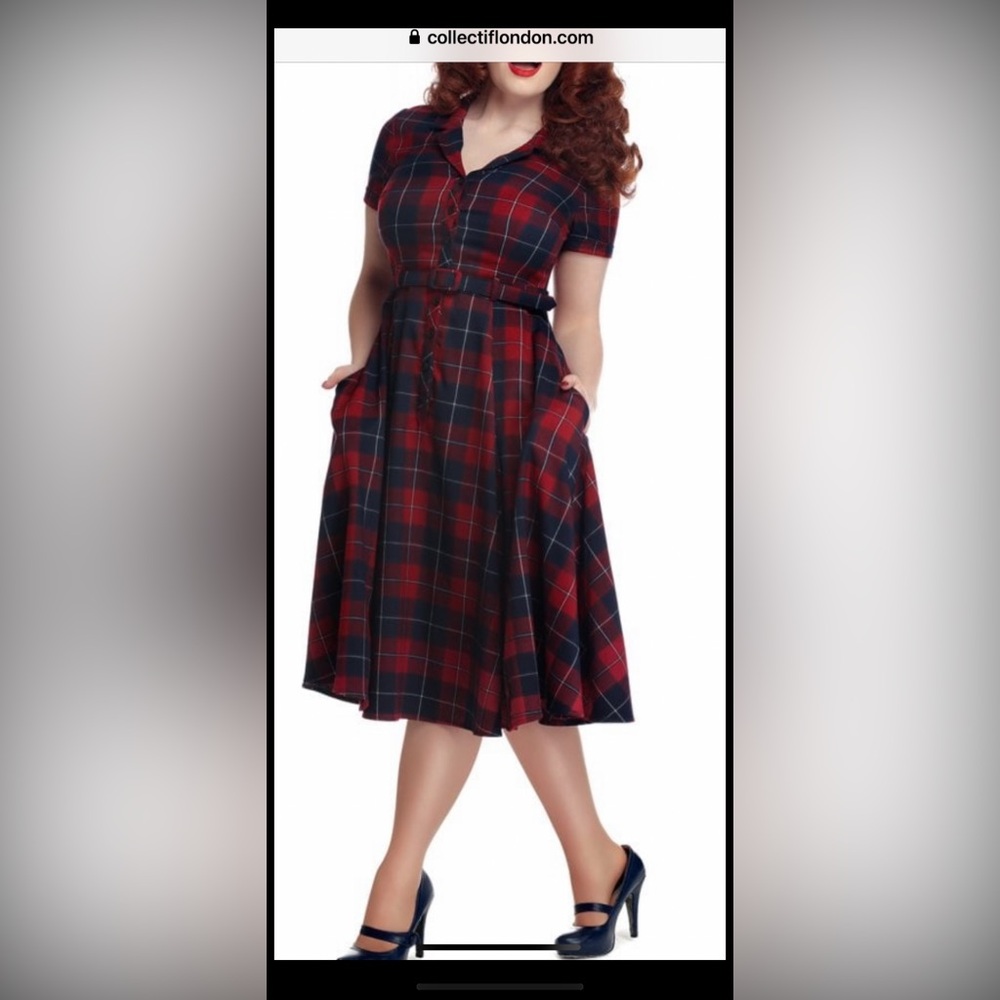1950s style red and blue plaid dress
